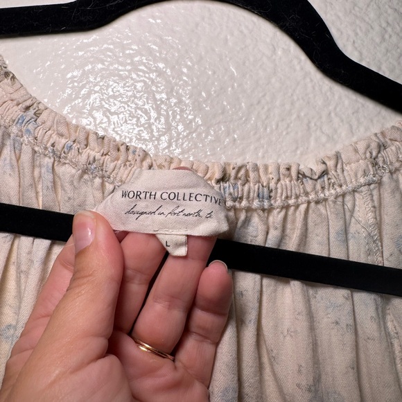 Floral Square-Neck Cotton Midi Dress in Cream with blue floral - Picture 4 of 6